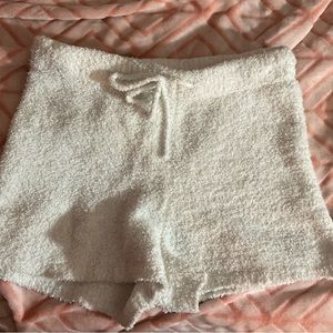 Fluffy white sleep shorts